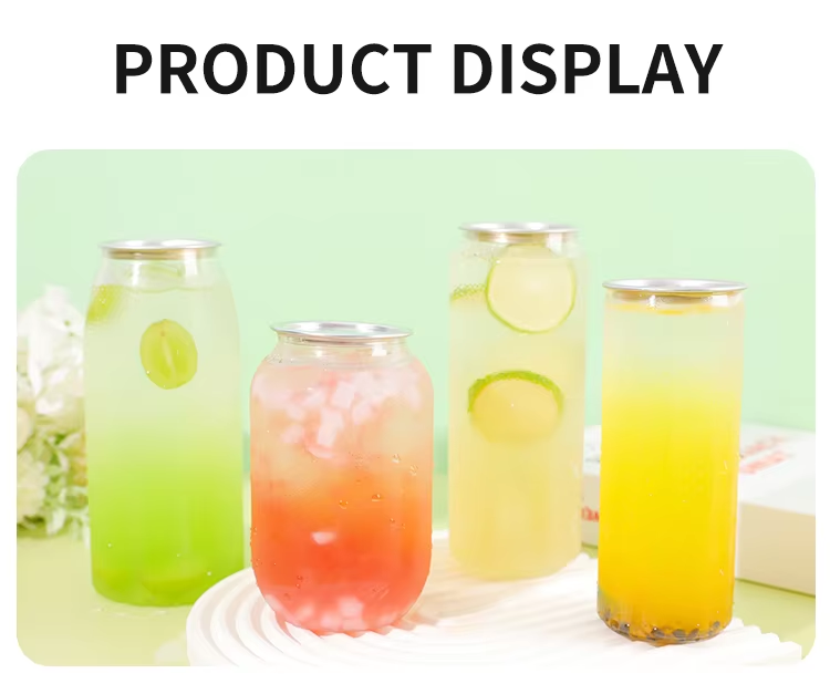 Factory low price beverage pull ring soda cans custom logo transparent coffee milk tea plastic jar with easy open aluminum lid(100Starting from)