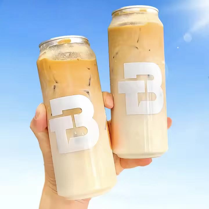 Factory low price beverage pull ring soda cans custom logo transparent coffee milk tea plastic jar with easy open aluminum lid（100Starting from）