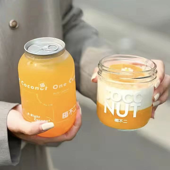 Factory low price beverage pull ring soda cans custom logo transparent coffee milk tea plastic jar with easy open aluminum lid（100Starting from）