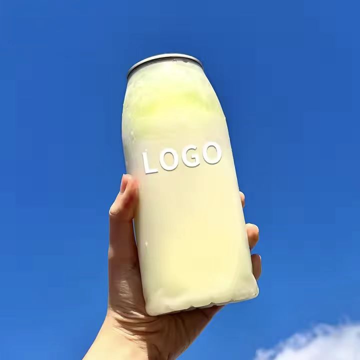 Factory low price beverage pull ring soda cans custom logo transparent coffee milk tea plastic jar with easy open aluminum lid（100Starting from）