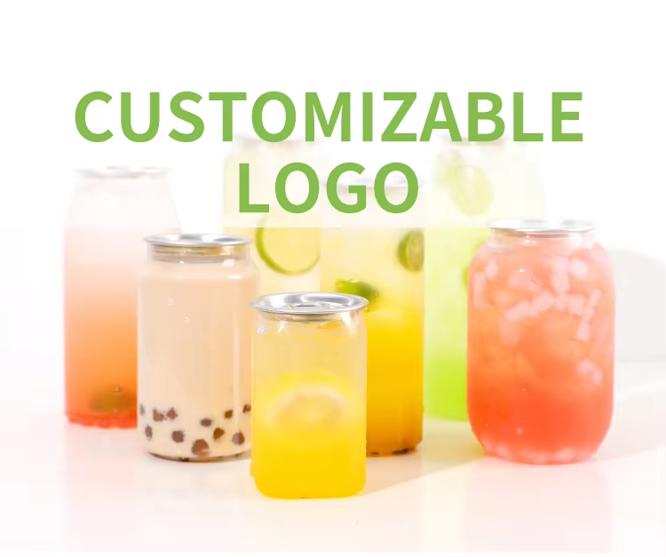 Factory low price beverage pull ring soda cans custom logo transparent coffee milk tea plastic jar with easy open aluminum lid（100Starting from）