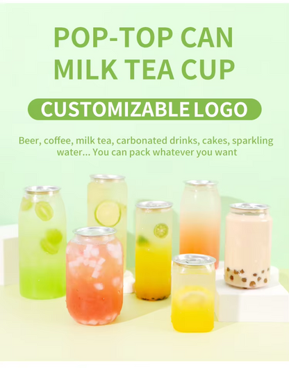 Factory low price beverage pull ring soda cans custom logo transparent coffee milk tea plastic jar with easy open aluminum lid（100Starting from）