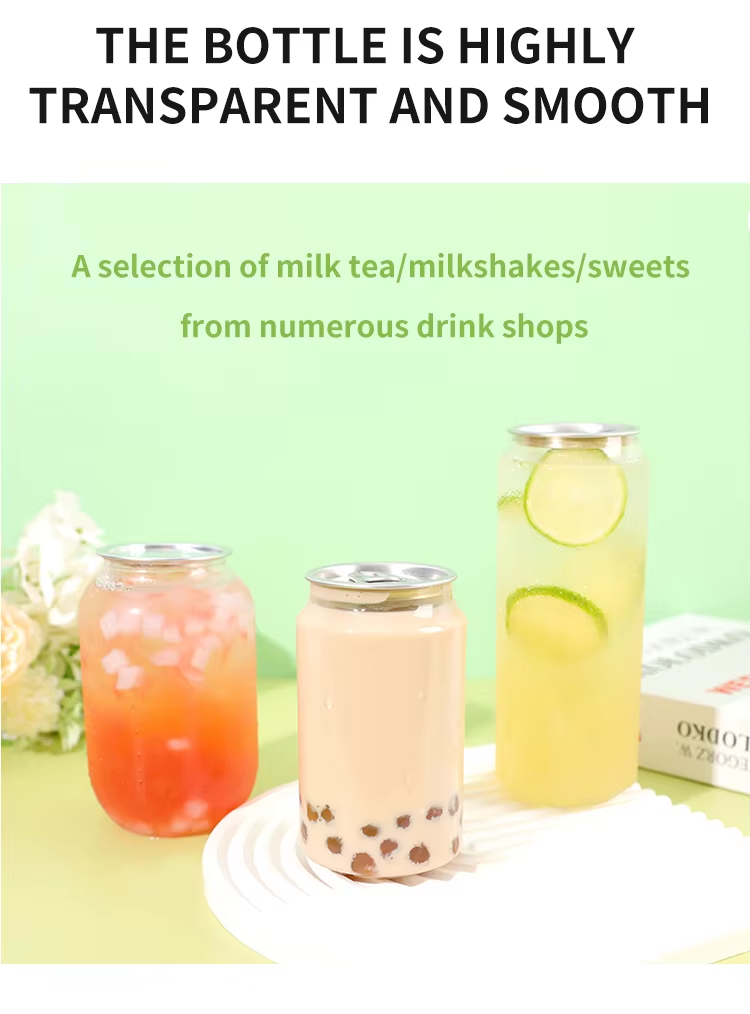 Factory low price beverage pull ring soda cans custom logo transparent coffee milk tea plastic jar with easy open aluminum lid（100Starting from）