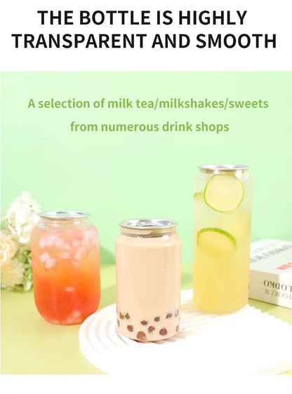 Factory low price beverage pull ring soda cans custom logo transparent coffee milk tea plastic jar with easy open aluminum lid（100Starting from）