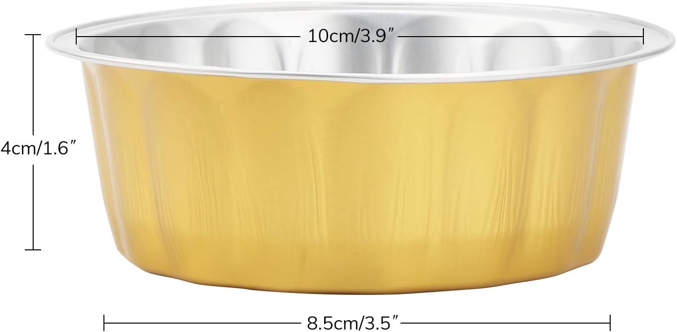 8 oz 100 Pack Disposable Foil Cups Baking Utility 3.9" Cup Muffin Cupcake Aluminum Baking Cup Mini Pudding Souffle Cups for Party Wedding Birthday - Gold