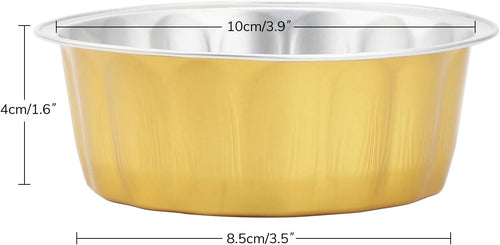 8 oz 100 Pack Disposable Foil Cups Baking Utility 3.9" Cup Muffin Cupcake Aluminum Baking Cup Mini Pudding Souffle Cups for Party Wedding Birthday - Gold