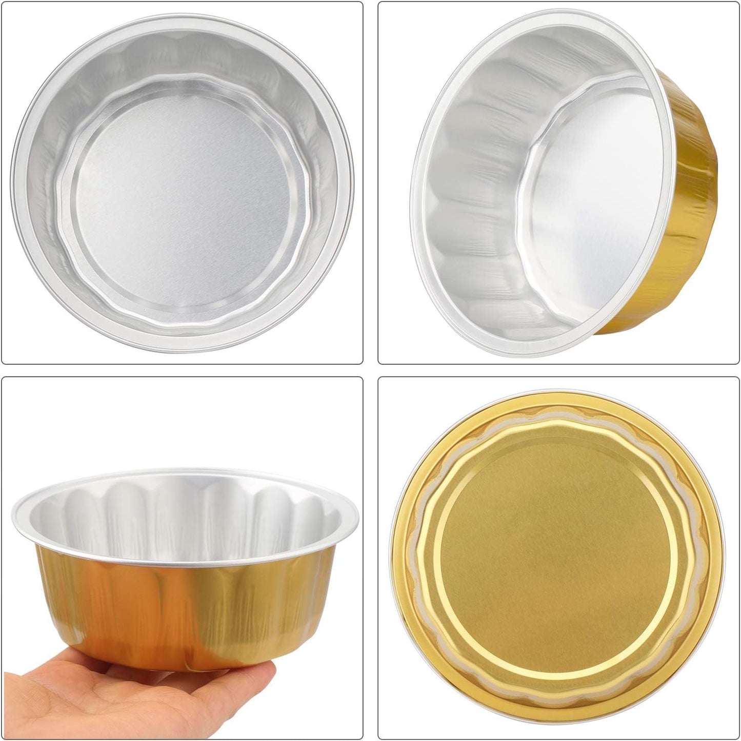 8 oz 100 Pack Disposable Foil Cups Baking Utility 3.9" Cup Muffin Cupcake Aluminum Baking Cup Mini Pudding Souffle Cups for Party Wedding Birthday - Gold